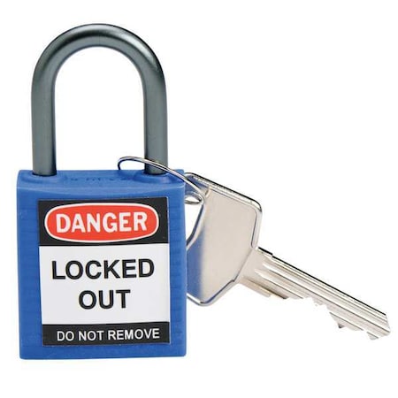 Lockout Padlock, Keyed Different, Nylon, Blue, 1 in Shackle Height, 1 3/16 in Body Width
