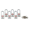 Lockout Padlock, Keyed Alike, Nylon, White, 1 1/2 in Shackle Height, 1 1/2 in Body Width, 6 PK