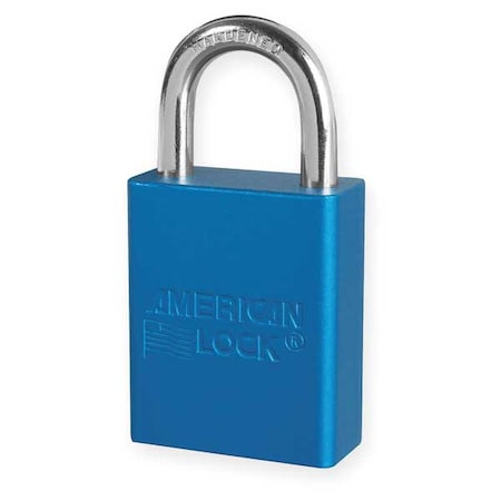 Anodized Aluminum Safety Padlock, Keyed Different, 1-1/2 in Wide with 1 in Tall Shackle, Blue