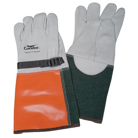 Electrical-Insulating Glove Protectors, Goatskin, 15" Length, White/Orange/Green, Size 8