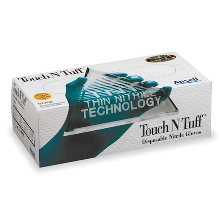 TouchNTuff 92-500, Disposable Gloves, 4.3  mil Palm, Nitrile, Powdered, M, 100 PK, Green