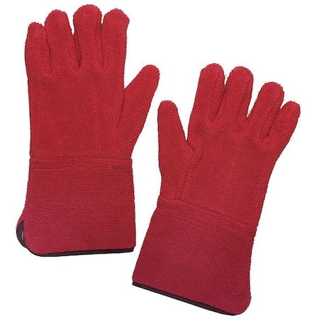 Heat Resistant Gloves, Terry Cloth, 450  Degrees F Max Temp., Gauntlet Cuff Red, XL ( 10 ), 1 PR