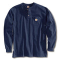 Men's Long Sleeve Henley, Cotton, Pullover/Button, 1 Pocket(s), Navy, XL