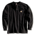 Men's Long Sleeve Henley, Cotton, Pullover/Button, 1 Pocket(s), Black, L