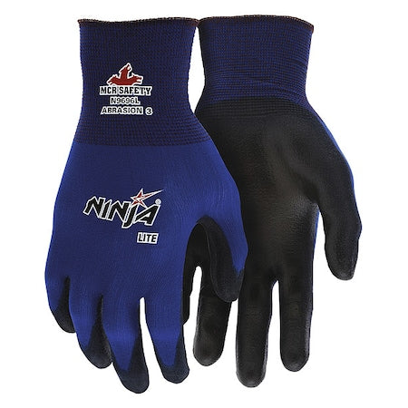 Coated Gloves, Polyurethane, Smooth, Palm, 3 Abrasion Level, Blue, L (9) 1 PR