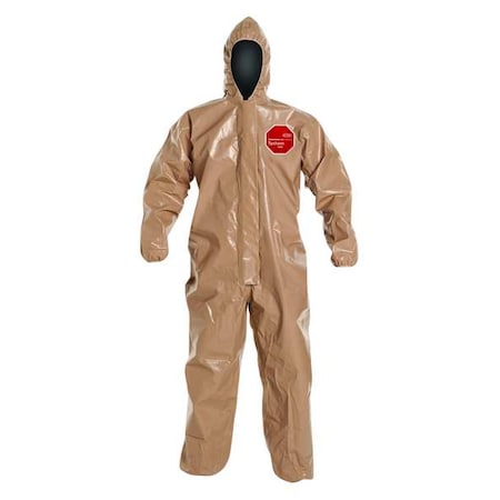 Standard Fit Hood. Elastic Wrists and Ankles. Storm Flap with Adhesive Closure. Tan. SM