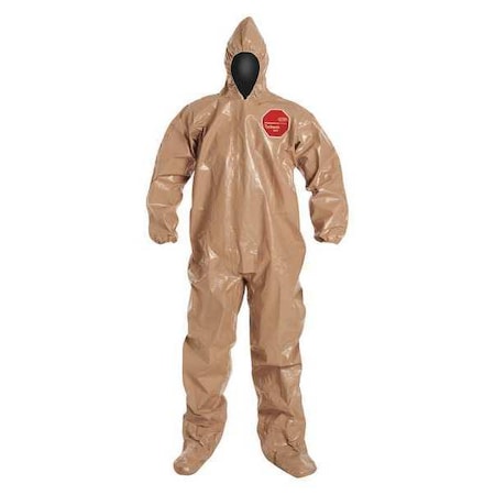 Standard Fit Hood. Elastic Wrists. Attached Socks. Storm Flap with Adhesive Closure. Tan. LG