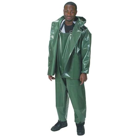 Rain Bib Overall, Nylon/Polyurethane, 33 in Inseam, 50 in to 52 in Waist, 0.25 mm Thickness, Green