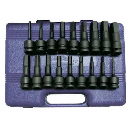 18-Piece Impact Bit Socket Set, 1/2 in Drive, SAE/Metric, 6 Point, Black Oxide