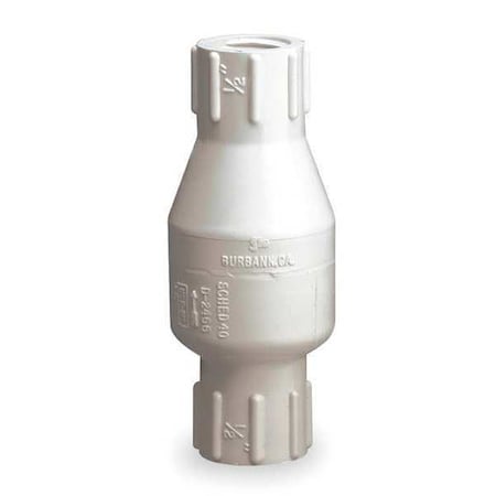 Spring Check Valve, Inline Spring, 2 in, FIPT x FIPT, PVC Body, 7-15/16 in