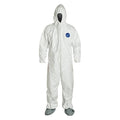 Tyvek 400 Hooded Disposable Coverall, Attached Skid-Resistant Boots, Elastic Wrist, 2XL, White