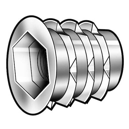 Hex Drive Threaded Insert, M6-1.00 Int Thrd Sz, 25/32 in L, 11.9 mm Dia., Zinc Alloy, Plain