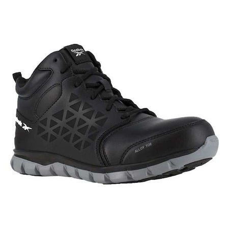 Men's Athletic High-Top Shoe, Alloy Toe, Leather Upper, Rubber Outsole, Lace Up, Black, 11 M