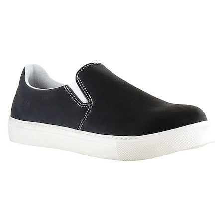 Women's Athletic Shoe, Steel Toe, Leather Upper, Rubber Outsole, Slip On, Charcoal/Gray, 10 E