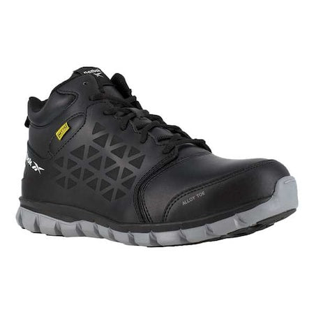 Men's Athletic High-Top Shoe, Alloy Toe, Leather, Mesh Upper, Rubber Outsole, Lace Up, Black, W