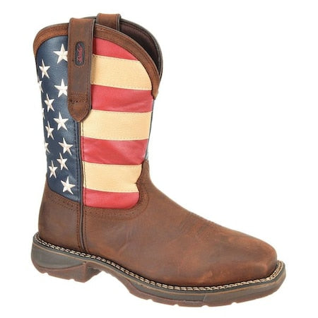 Men's Western Boot, 8 M, Steel Toe, 11 in H, American Flag/Dark Brown, DB020