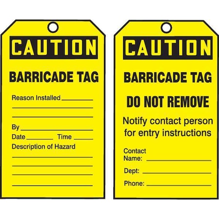 Caution Tag By The Roll, Status Alert, Cardstock, 6 1/4 in H x 3 in W, Yellow, Rectangle, 250 PK