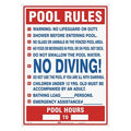 Safety Pool Rules, 20 in W x 28 in H, Vertical Rectangle, Polyethylene, 444M42