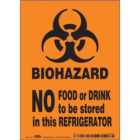 Biohazard Sign, 7 in H, 5 in W, Vinyl, Vertical Rectangle, English, 447W17