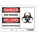 Biohazard Sign, 7 in Height, 10 in Width, Vinyl, Vertical Rectangle, English, Spanish