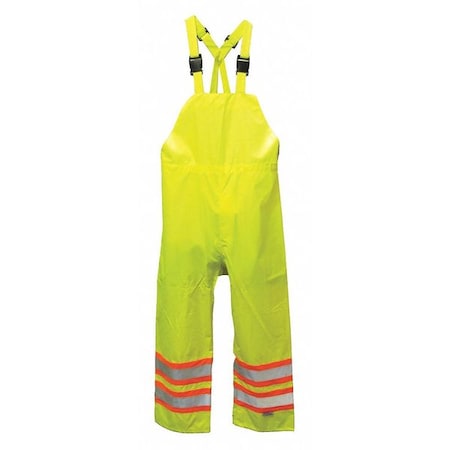 Hi-Visibility Rain Bib Pants, Polyester, Polyurethane, 33 1/2 in Inseam, 45 in Waist, Green/Yellow