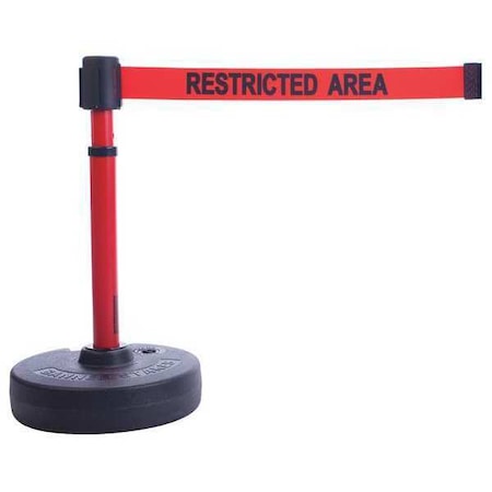 Barrier Post with Belt, Red, 15 ft Length, 22 in to 42 in Adjustable Post Height, Restricted Area