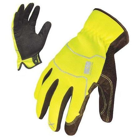 EXO Hi-Vis Mechanics Gloves, Embossed Synthetic Leather Palm, Polyester Back, L, Yellow