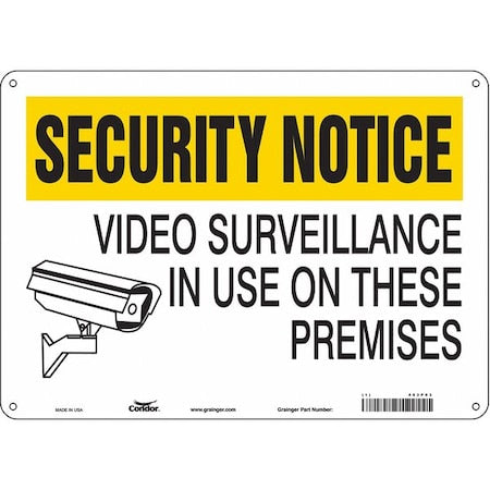 Security Sign, 10 in H, 14 in W, Aluminum, Horizontal Rectangle, English, 453P03