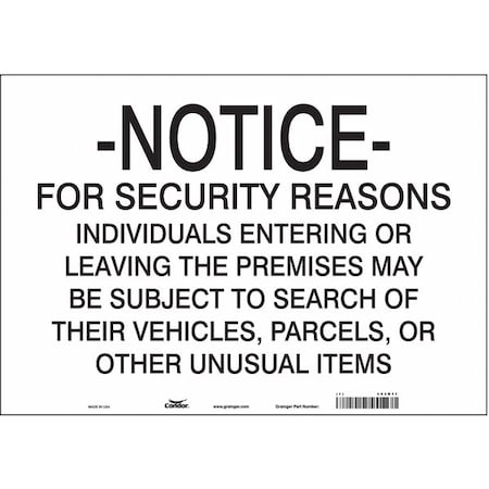 Security Sign, 14 in H, 20 in W, Vinyl, Horizontal Rectangle, English, 453R17