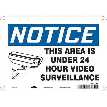 Security Sign, 7 in H, 10 in W, Aluminum, Vertical Rectangle, English, 453R41