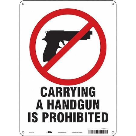 No Concealed Weapons Sign, 14 in H, 10 in W, Aluminum, Vertical Rectangle, English, 453T92
