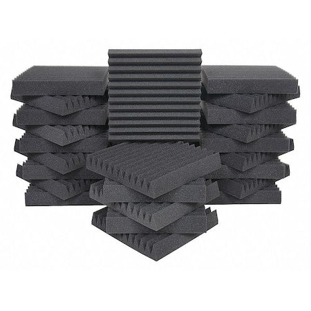 Acoustic Foam, 0.5 NRC, Foam, 12 in W, 12 in L, 2 in Thick, Gray, 24 PK