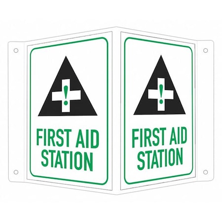 First Aid Station (w Sym), 7 1/2 in W x 6 in H, V-Shape Projection, Aluminum, LCVB-0019-NA_4x6