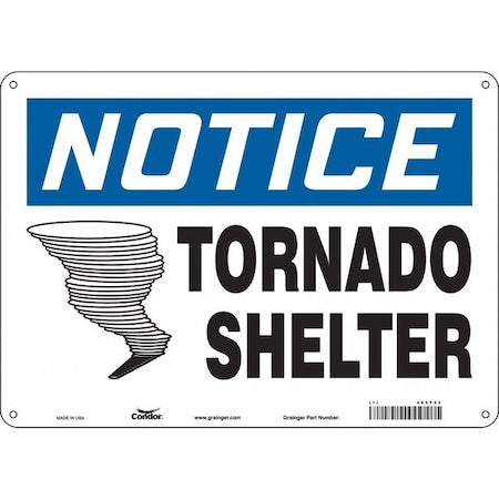 Notice Tornado Shelter, 14 in W x 10 in H, Horizontal Rectangle, Aluminum, 465T53