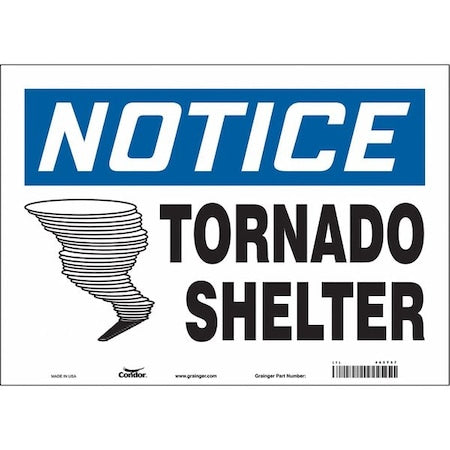 Notice Tornado Shelter, 14 in W x 10 in H, Horizontal Rectangle, Vinyl, 465T57