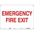 Safety Sign Emergency Exit, Aluminum, 14 in W, 10 in H, EMERGENCY FIRE EXIT, White