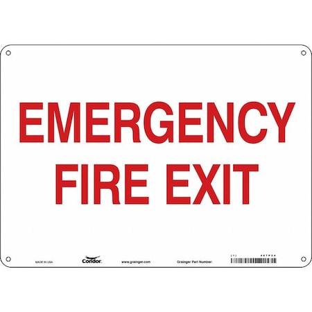 Safety Sign Emergency Exit, Aluminum, 14 in W, 10 in H, EMERGENCY FIRE EXIT, White