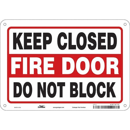 Safety Sign Emergency Exit, Aluminum, 10 in W, 7 in H, KEEP CLOSED FIRE DOOR DO NOT BLOCK