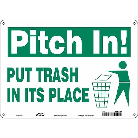 PUT TRASH IN ITS PLACE, 14 in W x 10 in H, Horizontal Rectangle, Aluminum, 468W58