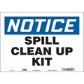 Notice, Spill Clean Up Kit, 14 in W x 10 in H, Horizontal Rectangle, Vinyl, 470N66