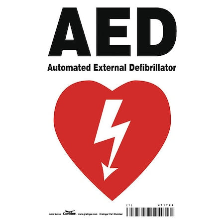 AED Automated External Defibrillator, 7 in W x 10 in H, Horizontal Rectangle, Aluminum, 471T98