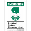 Emergency, Eye Wash Station. Keep Area Clear., 7 in W x 10 in H, Horizontal Rectangle, Vinyl, 471C52