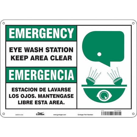 Emergency/Emergencia, Safety Shower, 14 in W x 10 in H, Horizontal Rectangle, Polyethylene, 471C58