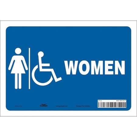 Restroom Sign, WOMEN, 10 in W x 7 in H, Vertical Rectangle, Vinyl, 473Y17
