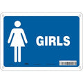 Restroom Sign, GIRLS, 10 in W x 7 in H, Vertical Rectangle, Aluminum, 473Y29