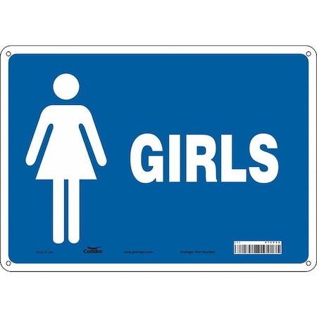Restroom Sign, GIRLS, 14 in W x 10 in H, Horizontal Rectangle, Polyethylene, 473Y32