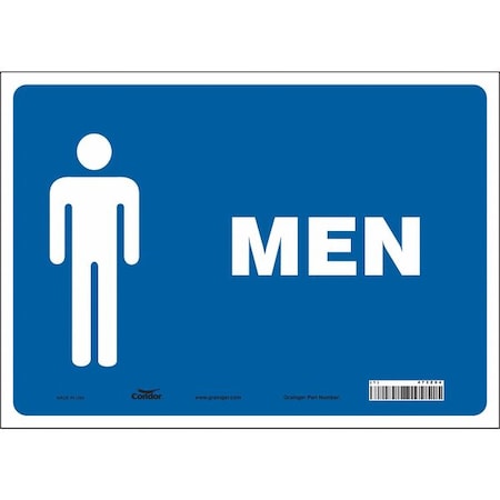 Restroom Sign, MEN, 14 in W x 10 in H, Horizontal Rectangle, Vinyl, 473Z04