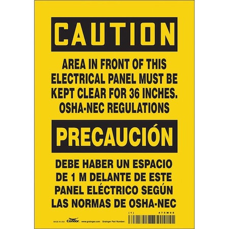 Safety Sign, 10 in Height, 7 in Width, Vinyl, Horizontal Rectangle, English, Spanish, 475M98