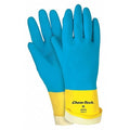 Chem-Tech Chemical Resistant Gloves, Natural Rubber Latex, 12 in L, 28 mil, Blue, Yellow, M, 12 PK