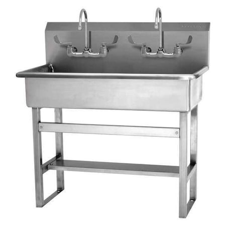 Floor Mount, 4 Hole, Dual Manual Handle, Silver, Wash Station